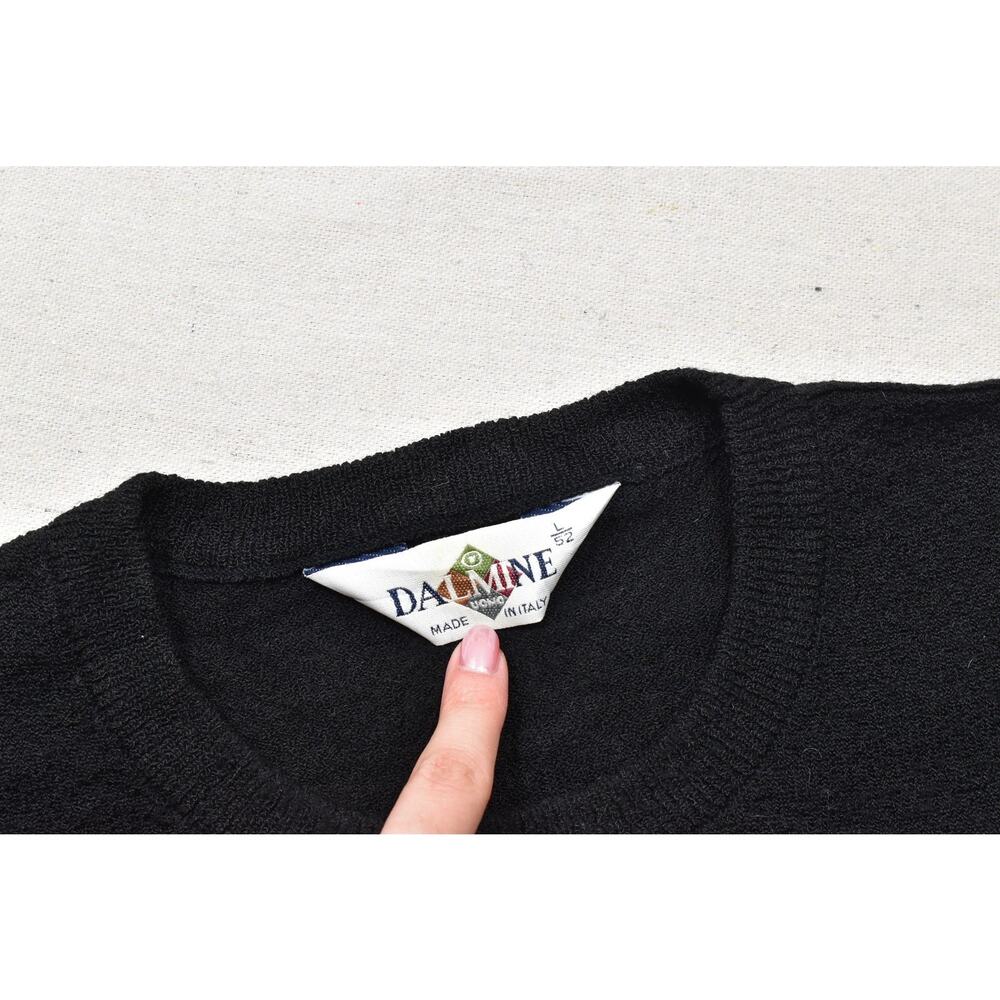 DALMINE Uomo Italy Black Pure New Wool Crewneck Sweater Men's Size L 52 - Picture 7 of 8